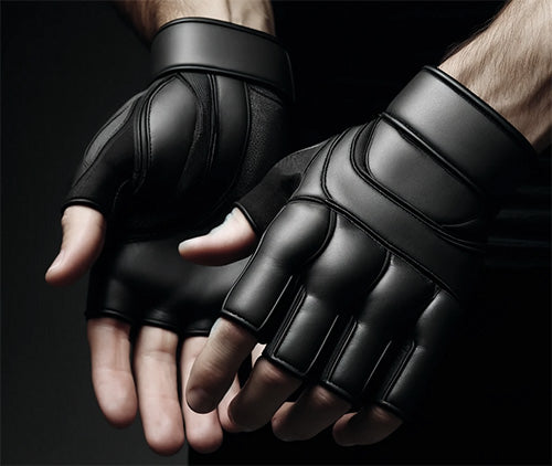 weight lifting gloves on two hands